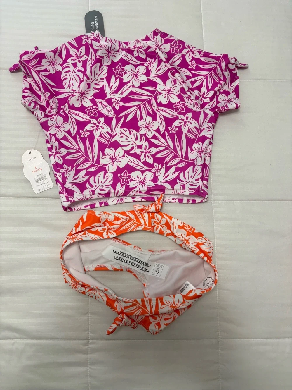 wonder nation Purple Floral Rash Guard Top & Orange Floral Bikini Bottom Set